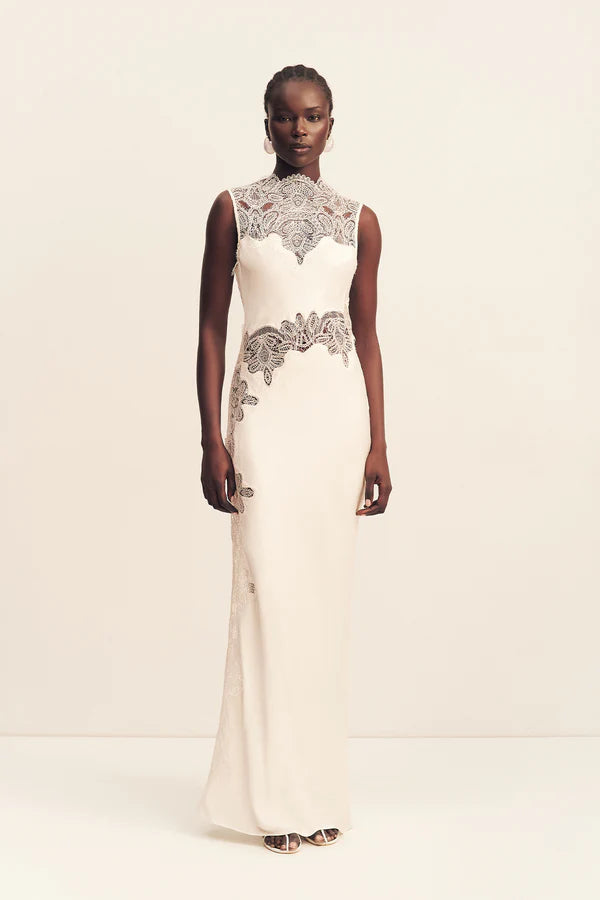 Stratus lace high neck maxi dress - ivory