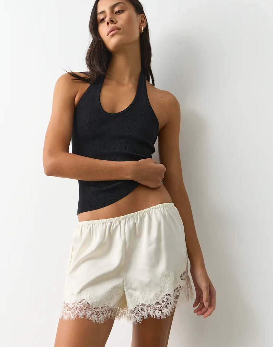 Lace Trim Satin Short